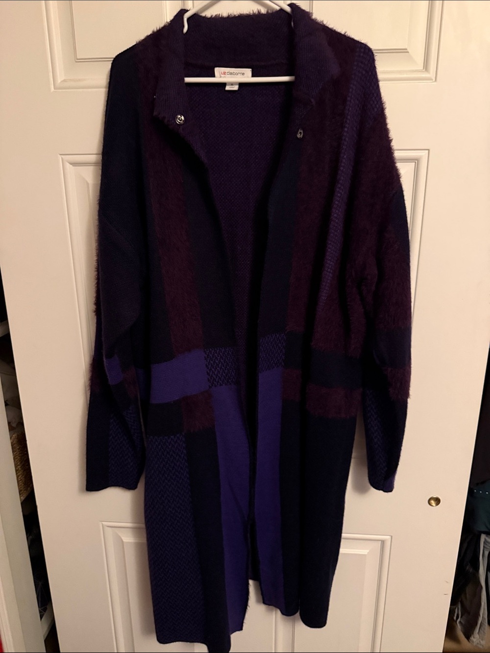 Liz Claiborne Purple and Plum Open-Front Long Cardigan